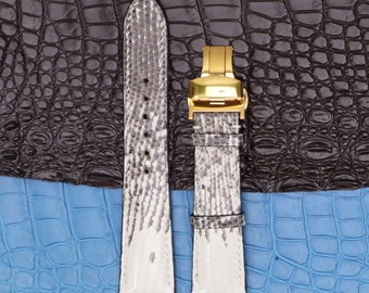 Pulseira de relógio feita à mão em couro de lagarto: fecho de liberação rápida e dobrável