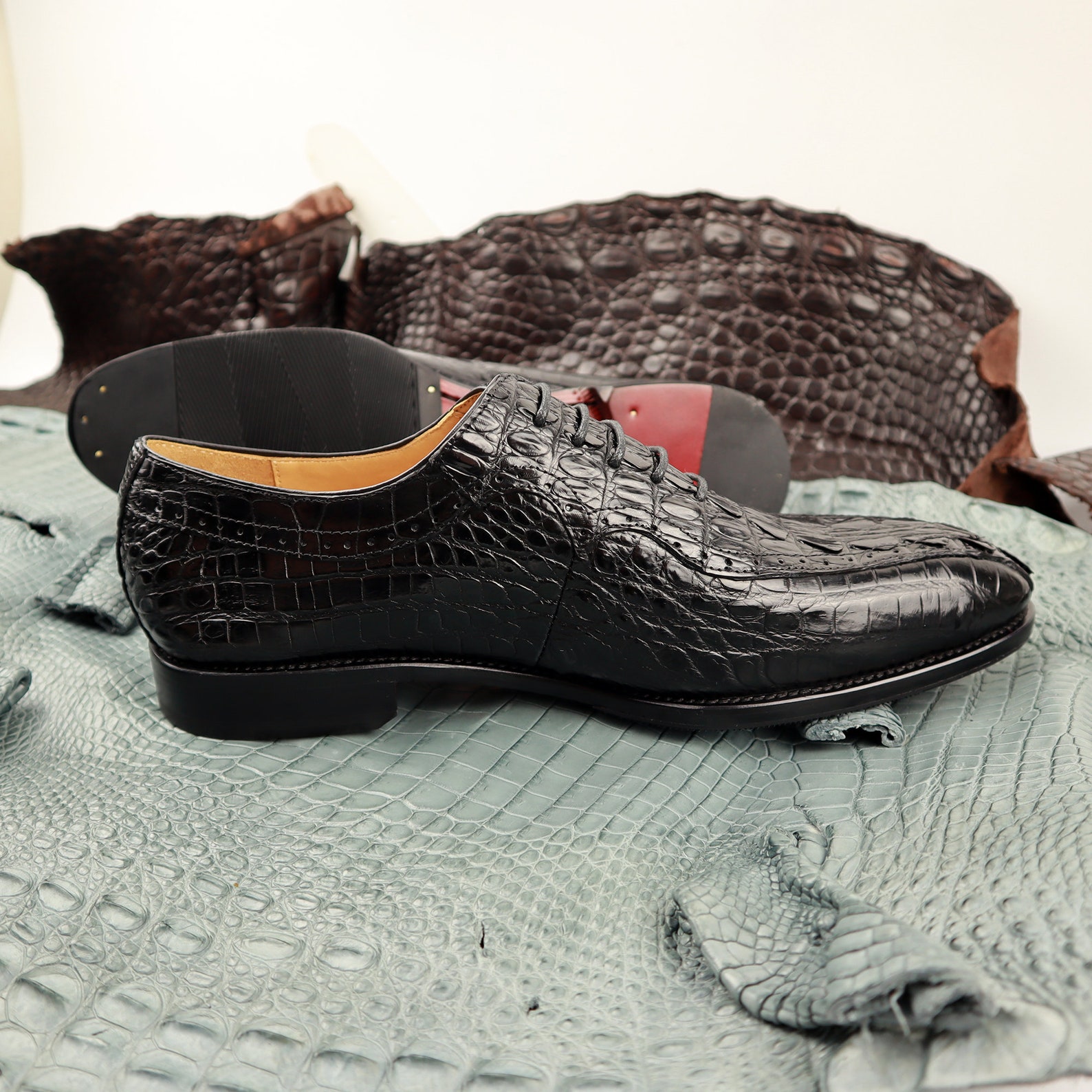 Backbone Genuine Leather Mens Wholecut Shoes Black Alligator - Etsy