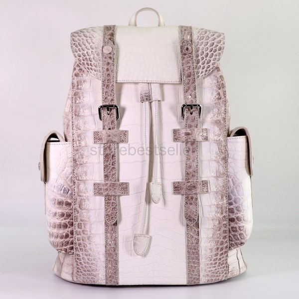 Belly Handcrafted Leather Backpack Shoulder Bag Travel Alligator Bag Backpack Shoulder White Himalaya leather