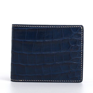Cartera de cuero genuino plegable para hombre / Cartera de piel de cocodrilo personalizada / Regalo de aniversario para él / Cartera para hombre