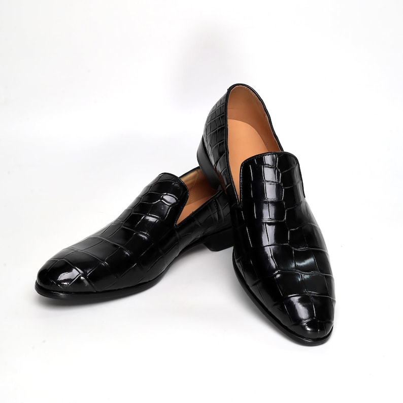 Men Alligator Venetian Loafers, Handmade Minimalist Slip-On Dress Shoes image 9