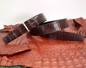 Reversible  Leather Belts Brown Alligator Replacement Belt Strap Without T Buckle 3.8mm Wide Mens Custom Belts