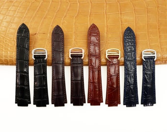 Handmade Alligator Watch Strap Compatible with Folding Deployment Clasp – Replacement Leather Band