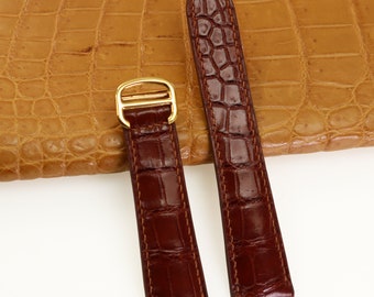 Uhrenarmband Leder für CA TlER, Ersatz Uhrenarmband Alligator, Gebraucht mit Faltschließe, Schnellverschluss Stifte