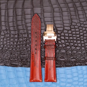 Genuine Leather Watch Band Strap Lizard Iguana Replacement Watch Strap Handmade Quick Release Spring Bars, Deployant Clasp Choice of Width
