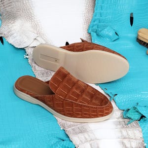Nubuck Alligator Mules – Men's Casual Slip-On Loafers – Exotic Leather Shoes for Him image 4
