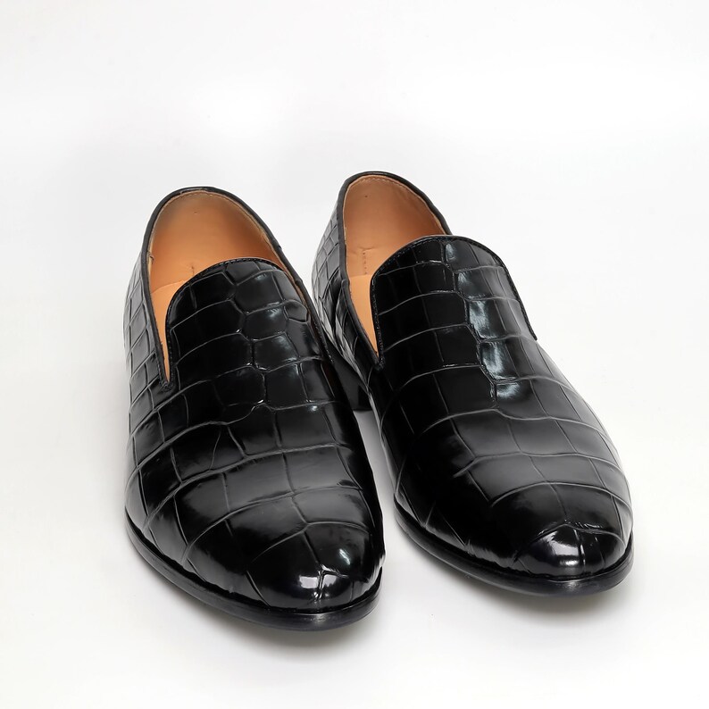 Men Alligator Venetian Loafers, Handmade Minimalist Slip-On Dress Shoes image 7