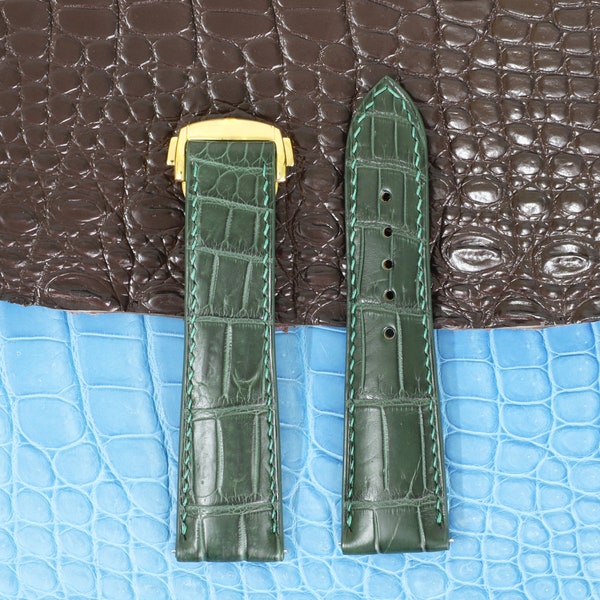 Bracelet de montre de rechange vert alligator, utilisé avec boucle déployante pliante, bracelet de montre en cuir, goupille à dégagement rapide