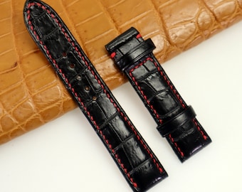 20mm Wide Black Belly Genuine Leather Watch Band Strap Alligator Replacement Watch Strap Band Quick Release Pins Included Easy