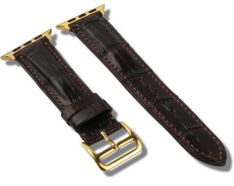 Dark Brown Alligator Watch Band Strap for Apple iWatch, 100% Handmade from Genuine Leather Series 7 6 5 4 3 2 1 SE,  38/40, 42/44mm