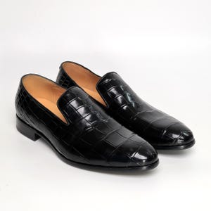 Men Alligator Venetian Loafers, Handmade Minimalist Slip-On Dress Shoes image 2