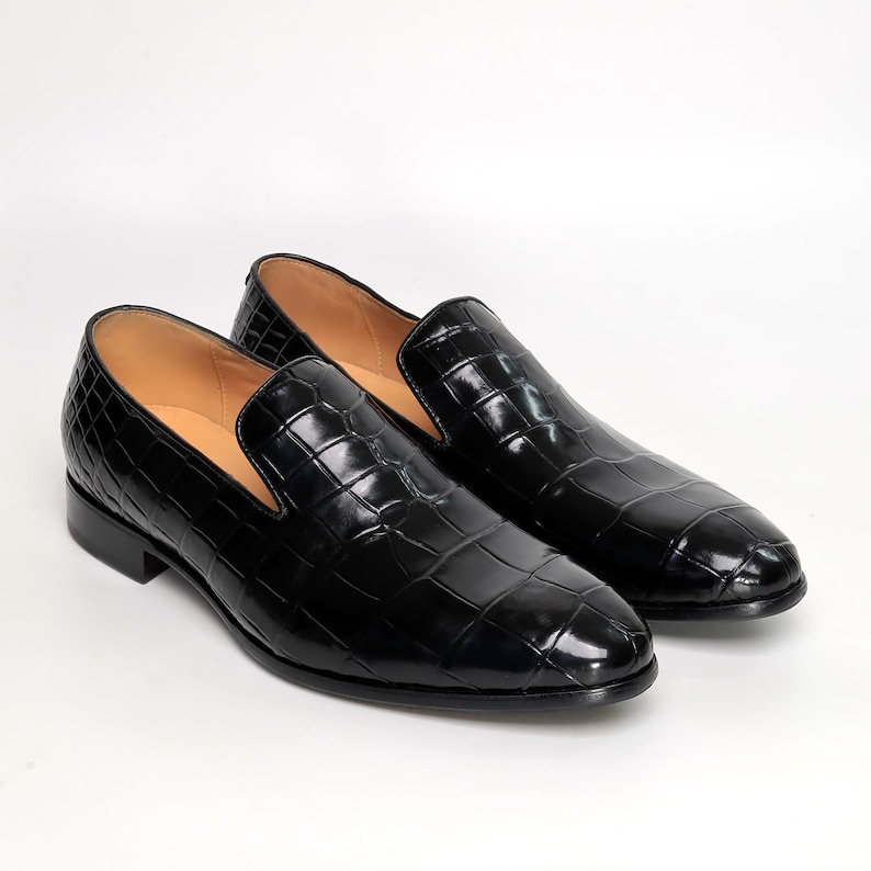 Men Alligator Venetian Loafers, Handmade Minimalist Slip-On Dress Shoes image 2