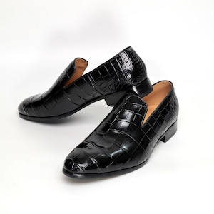 Men Alligator Venetian Loafers, Handmade Minimalist Slip-On Dress Shoes image 8