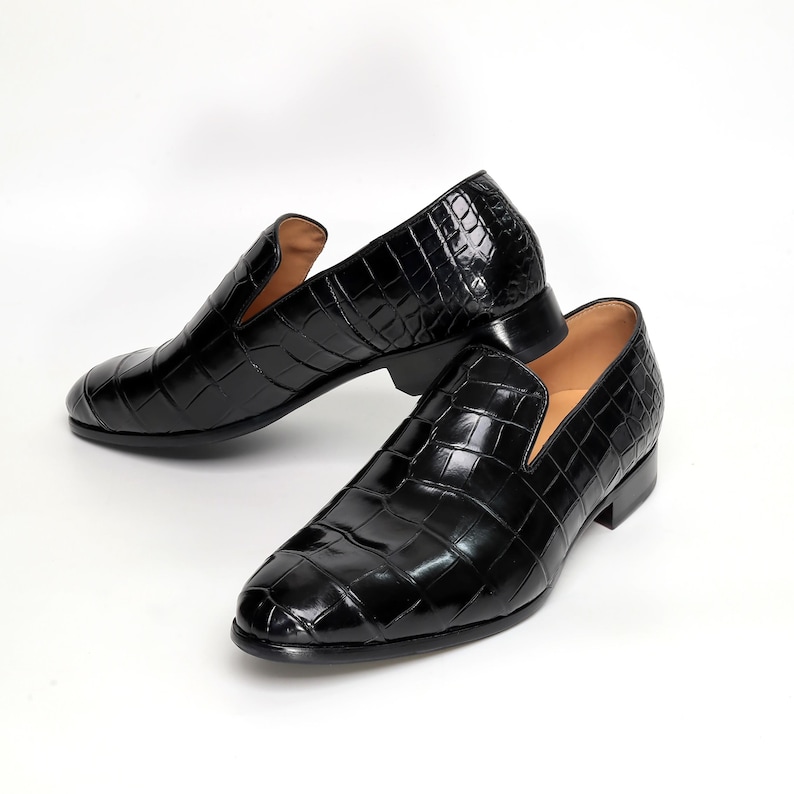 Men Alligator Venetian Loafers, Handmade Minimalist Slip-On Dress Shoes image 8