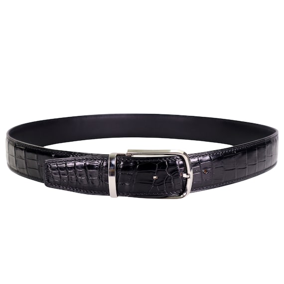 Classic Alligator Belt for Men – Adjustable Dress Belt Black or Dark Brown, with Buckle