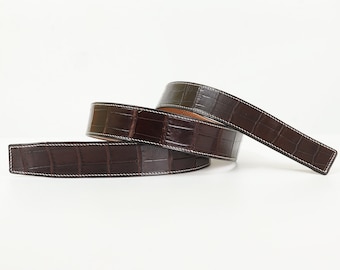 Reversible Alligator Belt Strap, Leather Replacement Belt for Men & Women (No Buckle)