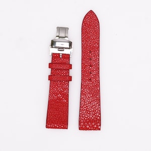 Red Stingray Watch Strap Band – Genuine Exotic Leather Handmade Replacement Watch Band with Buckle, Quick Release & Stitch Options.