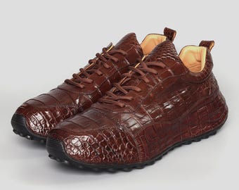 Genuine Leather Men's Shoes Dark Brown, Black Alligator Men Shoes Size 7-11US