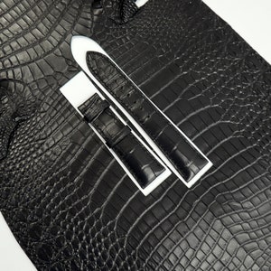 Black Leather Luxury Watch Band Strap Alligator Replacement Watch Strap Band Quick Release Pins Choice of Width, Buckle, Stitches