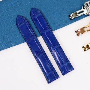 Genuine Leather Watch Strap Blue Alligator Replacement Watch Strap for CATlER Used With Deployment Clasp, quick-release  bars