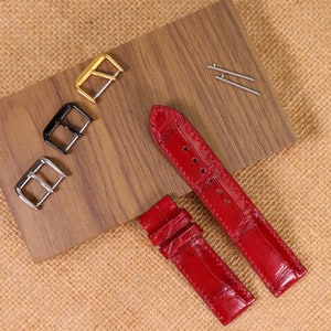 22mm Width Red Belly Genuine Leather Watch Band Strap Alligator Replacement Watch Strap Band Quick Release Pins Included Easy
