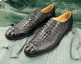 Genuine Leather Men’s Wholecut Shoes Black Alligator Men Shoes Size 7-14US #865