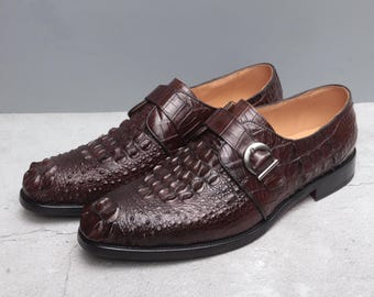Monk-Strap-Loafer aus echtem Leder, elegante Herrenschuhe aus Alligatorleder