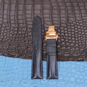 Genuine Leather Watch Band Strap Lizard Iguana Replacement Watch Strap Handmade Quick Release Spring Bars, Deployant Clasp Choice of Width