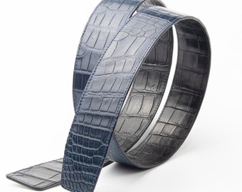 Reversible  Leather Belts Black and Blue Alligator Replacement Belt Strap Without Buckle 32mm, 35mm, 38mm, 40mm Wide Mens Custom Belts