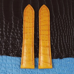 Yellow Genuine Leather Watch Strap Alligator Replacement Watch Strap Used With Deployment Clasp