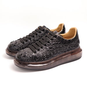 Zapatos de hombre de piel auténtica / Zapatos de hombre de piel de cocodrilo negra Tallas 7-11US #826