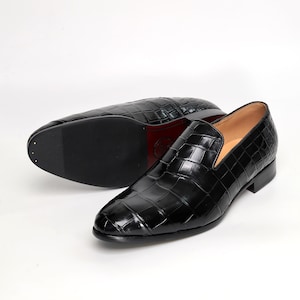 Men Alligator Venetian Loafers, Handmade Minimalist Slip-On Dress Shoes image 4