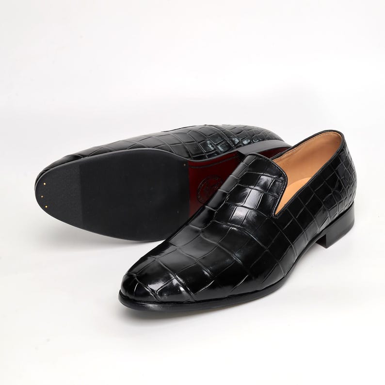 Men Alligator Venetian Loafers, Handmade Minimalist Slip-On Dress Shoes image 4