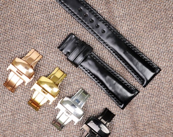Shinki Hikaku Shell Cordovan Leather Watch Band: Quick Release, Deployant Clasp