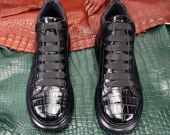靴 \"BELLY BUTTON\" Black Leather Sneaker Belly Button Platform Sneakers by Tokyo Bopper Detailed