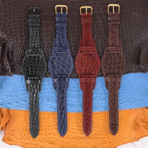 Leather Bund Strap, Bund Watch Band Alligator, Genuine Leather Wristwatch Band, Full Bund Strap 18 20 21 22 23 24 25 26mm