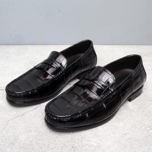 Mens Alligator Penny Loafers, Handmade Genuine Leather Slip-On Shoes, Exotic Dress Footwear image 4