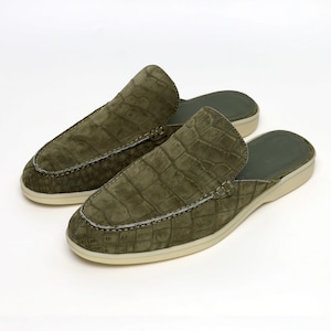 Handmade Nubuck Alligator Mules – Luxury Exotic Leather Loafers for Men, Slip-On Casual Dress Shoes