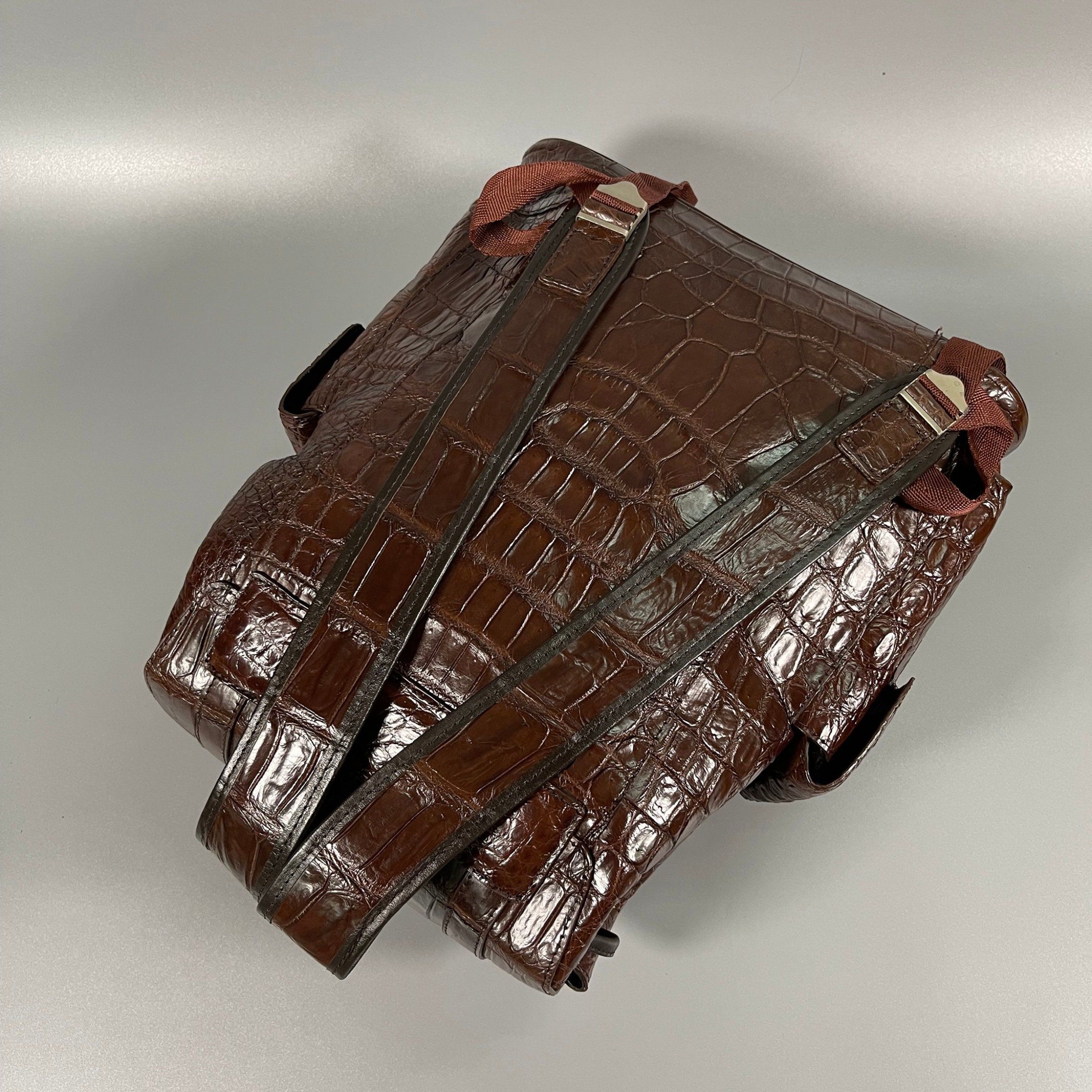 らる出品 手作りレザーバックパックショルダーバッグ旅行用アリゲーターバッグ