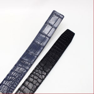 Reversible Belly Leather Belts Black and Blue Alligator Replacement Belt Strap Without Buckle 32mm, 35mm, 38mm, 40mm Wide Mens Custom Belts