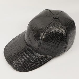 Adjustable Alligator Cap – Handmade Leather Hat, Genuine Leather Cap for Men Black belly