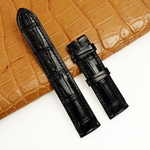 Black Genuine Leather Watch Band Strap Alligator Replacement Watch Strap, Quick Release Pins Included Easy 24, 22, 21, 20, 19, 18, 16, 14mm