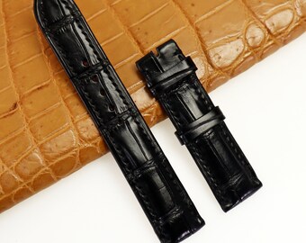 Black Genuine Leather Watch Band Strap Alligator Replacement Watch Strap, Quick Release Pins Included Easy 24, 22, 21, 20, 19, 18, 16, 14mm