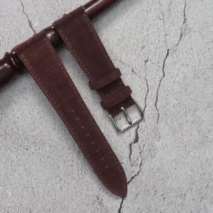 Chocolate Brown Suede Watch Strap: Saddle Leather Band, Quick Release