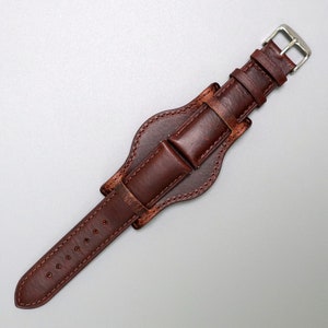 Bund Strap Leather Wide Cuff Watch Band, Bund Watch Band, Genuine Brown Leather Wristwatch Band, Full Bund Strap 18 20 21 22 23 24 25