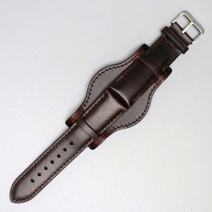 Bund Strap Leather Wide Cuff Watch Band, Bund Watch Band, Genuine Dark Brown Leather Wristwatch Band, Full Bund Strap 18 20 21 22 23 24 25