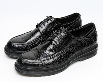 Derby Shoes for Men – Handmade Black Leather Lace-Up with Comfort Sole, Formal Dress Shoes