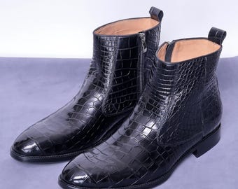 Alligator Side Zip Boots – Handmade Classic Ankle Boots for Men
