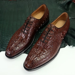 Echtleder-Herrenschuhe, Wholecut, dunkelbraunes Alligatorleder, Größen 7-14 US, Artikelnummer 869