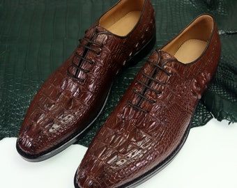 Genuine Leather Men’s Wholecut Shoes Dark Brown Alligator Men Shoes Size 7-14US #869